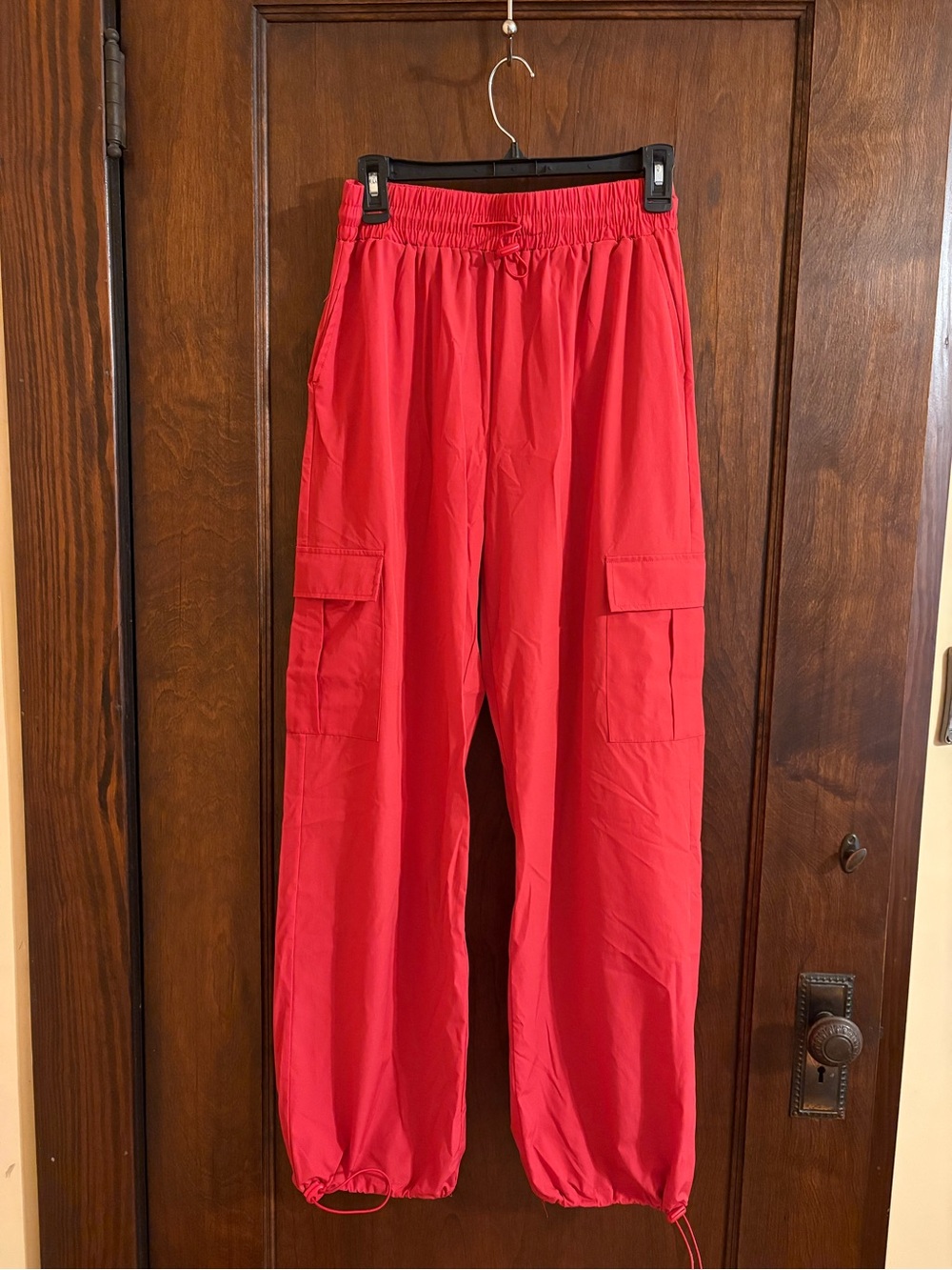 Bright Red Cargo Parachute Jogger Pants M